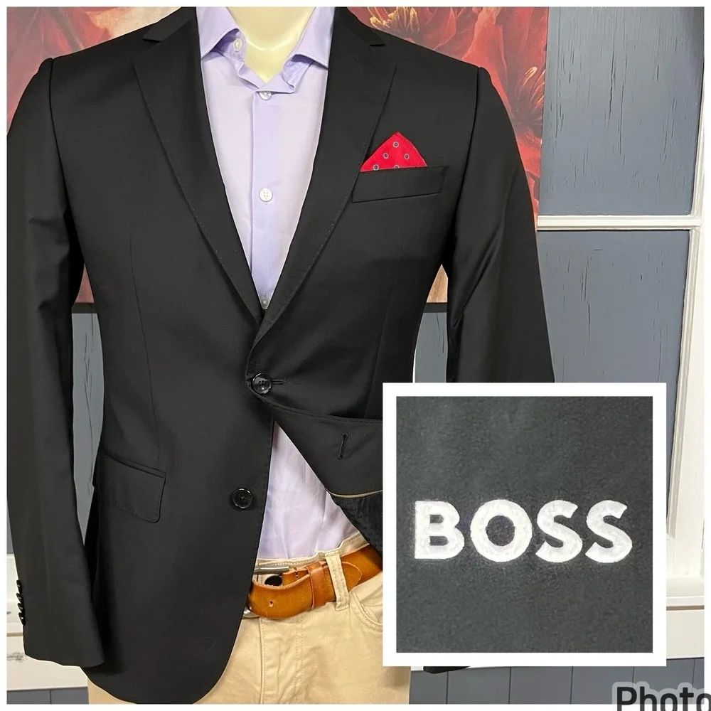 Hugo Boss Blazer Jacket Sport Coat Mens 38R Slim Fit Wool Black